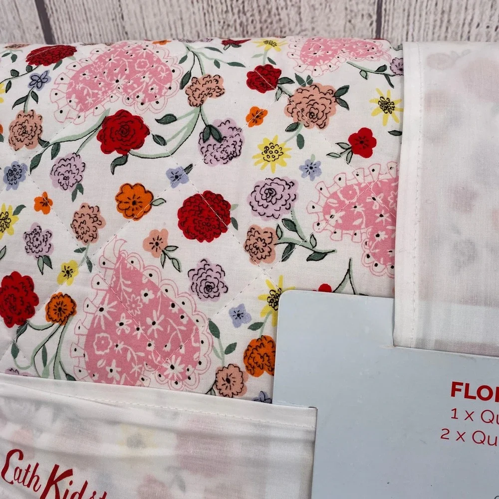 Cath Kidston Floral Heart Quilt Set Queen Pink Cotton Shabby Chic Cottagecore
